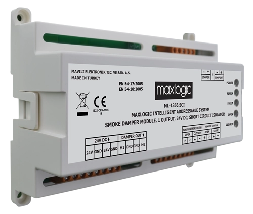 ML-1358 Модуль дымовой заслонки Maxlogic с интеллектуальной адресной системой, 1 выход, 230 В переменного тока.