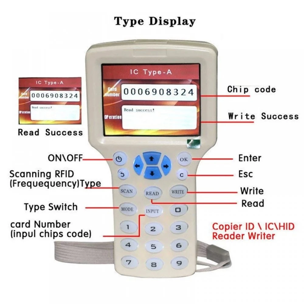 Программатор, дубликатор RFID 08CD, LCD, 125Khz, 13.56Mhz, USB